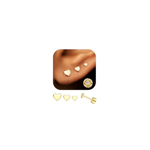 ORAZIO 3 Paar Ohrringe Silber 925 Damen Ohrringe Gold Ohrstecker Silber 925 CZ Stern Herz Helix Piercings Ohr Gold Piercing Set Goldene Ohrringe Damen Flatback Ohrstecker von ORAZIO