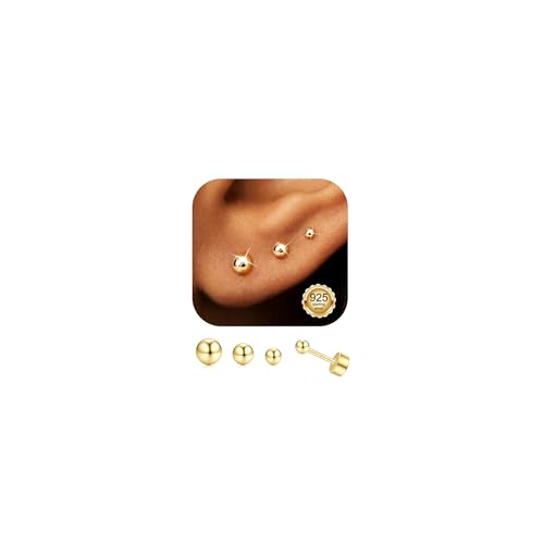 ORAZIO 3 Paar Ohrringe Silber 925 Damen Ohrringe Gold Ohrstecker Silber 925 CZ Stern Herz Helix Piercings Ohr Gold Piercing Set Goldene Ohrringe Damen Flatback Ohrstecker von ORAZIO