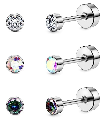 ORAZIO 3 Paar Ohrstecker für Frauen Titanium Mädchen Ohrringe Set Hypoallergen Cubic Zirkonia Herren Ohrringe 3/4/5mm Schlaf Ohrstecker Hypoallergen für empfindliche Ohren von ORAZIO