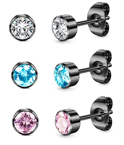 ORAZIO 3 Paar Ohrstecker für Frauen Titanium Mädchen Ohrringe Set Hypoallergen Cubic Zirkonia Herren Ohrringe 3/4/5mm Schlaf Ohrstecker Hypoallergen für empfindliche Ohren von ORAZIO