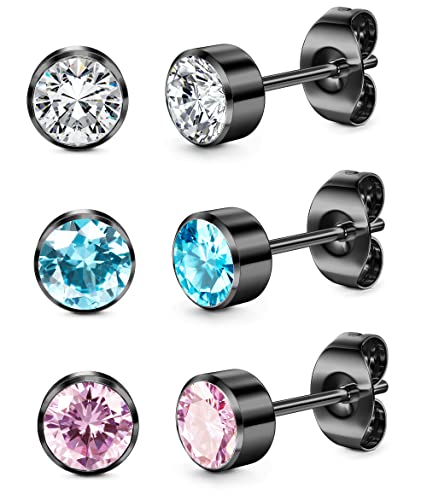 ORAZIO 3 Paar Ohrstecker für Frauen Titanium Mädchen Ohrringe Set Hypoallergen Cubic Zirkonia Herren Ohrringe 3/4/5mm Schlaf Ohrstecker Hypoallergen für empfindliche Ohren von ORAZIO