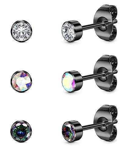 ORAZIO 3 Paar Ohrstecker für Frauen Titanium Mädchen Ohrringe Set Hypoallergen Cubic Zirkonia Herren Ohrringe 3/4/5mm Schlaf Ohrstecker Hypoallergen für empfindliche Ohren von ORAZIO