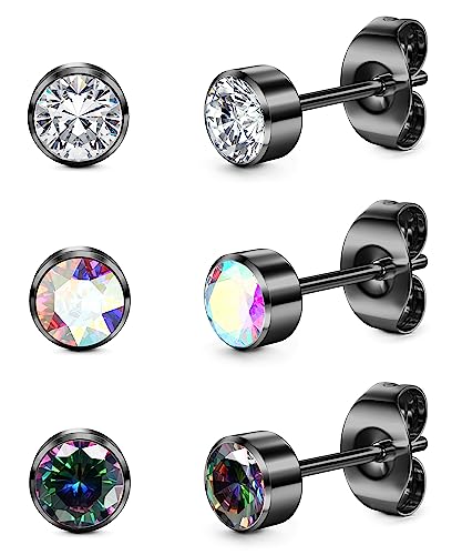 ORAZIO 3 Paar Ohrstecker für Frauen Titanium Mädchen Ohrringe Set Hypoallergen Cubic Zirkonia Herren Ohrringe 3/4/5mm Schlaf Ohrstecker Hypoallergen für empfindliche Ohren von ORAZIO