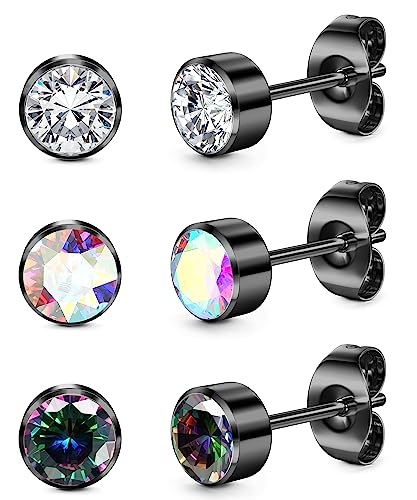 ORAZIO 3 Paar Ohrstecker für Frauen Titanium Mädchen Ohrringe Set Hypoallergen Cubic Zirkonia Herren Ohrringe 3/4/5mm Schlaf Ohrstecker Hypoallergen für empfindliche Ohren von ORAZIO