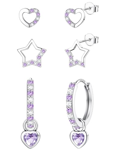ORAZIO 3 Paare Kinder Ohrringe Silber 925 Mädchen Ohrstecker Creolen Silber hängend Ohrringe Kinder Herz Stern Piercing Ohr Schmuck Ohrringe Für Mädchen von ORAZIO