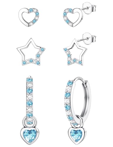 ORAZIO 3 Paare Kinder Ohrringe Silber 925 Mädchen Ohrstecker Creolen Silber hängend Ohrringe Kinder Herz Stern Piercing Ohr Schmuck Ohrringe Für Mädchen von ORAZIO