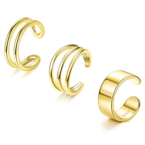 ORAZIO 3 Stk Manschetten Ohrringe Set 925 Sterlingsilber Ear Cuff Ohrringe 14 Karat Vergoldete Nicht Durchdringende Gefälschte Helix Knorpel Manschettenohrringe Muschel Manschettenohrringe für Frauen von ORAZIO