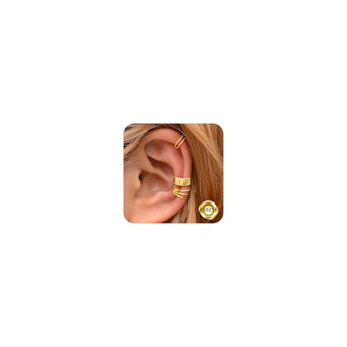 ORAZIO 3 Stück Ohrringe, Manschette, verstellbar, aus 925er Sterlingsilber, Ohrringe, Manschette, 14 K, nicht Piercing, Falscher Helix, Knorpel, Ohrringe, Manschette, Conch, Sterling Silber von ORAZIO