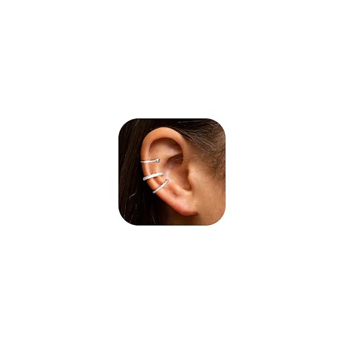 ORAZIO 3 Stücke Ear Cuff Silber Damen Ohrklemme Fake Helix Ohrringe Ohrmanschette Earcuff Silber Fake Piercing Ohrringe Ohrclips Damen Ohne Ohrlöcher Ohrschmuck von ORAZIO