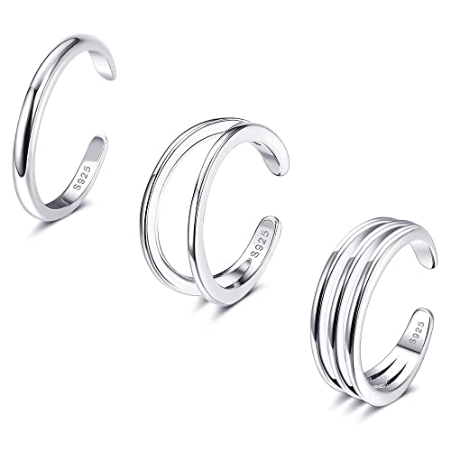 ORAZIO 3PCS 925 Sterling Silber Zehenringe für Frauen Einstellbare Offene Zehenringe Cubic Zirconia Band Zehenring Set Sommer Strand Fuß Schmuck Set von ORAZIO
