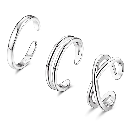 ORAZIO 3PCS Einstellbare Zehenringe für Frauen Silberfarbener minimalistischer offener Zehenring Satz Sommer Strand Fuß Schmuck Set Geschenke für Frauen Mädchen 5 von ORAZIO