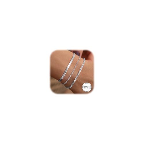 ORAZIO 3 Pcs Armband Damen Silber 925 Armbänder Silber Verstellbare Armband Set Schmuck Silber Armband Armkette Damen Mädchen Silberarmband von ORAZIO