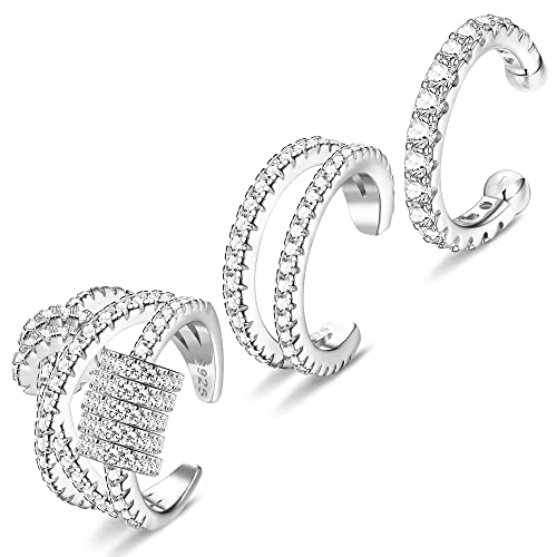 ORAZIO 3Pcs S925 Silber Ear Cuff Set Damen 925 Sterlingsilber Ohrklemme Ohrmanschette Helix Knorpel Clip Wickelohrring Fakepircings Ohrspange Ohrklemme Cuffs Ohr Schmuck Set von ORAZIO