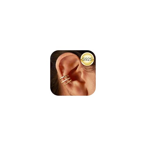 ORAZIO 3Pcs S925 Sterling Silber Ear Cuffs für Damen Ohrklemme Non-Piercing Minimalist Fake Helix Knorpel Ohr Manschette Ohrringe Clip On Wrap Ohr Schmuck Set Silber Gold von ORAZIO