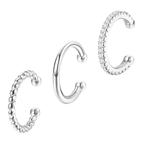 ORAZIO 3Pcs S925 Sterling Silber Ear Cuffs für Damen Ohrklemme Non-Piercing Minimalist Fake Helix Knorpel Ohr Manschette Ohrringe Clip On Wrap Ohr Schmuck Set Silber von ORAZIO