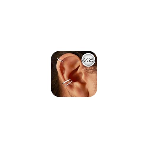ORAZIO 3Pcs S925 Sterling Silber Ear Cuffs für Damen Ohrklemme Non-Piercing Minimalist Fake Helix Knorpel Ohr Manschette Ohrringe Clip On Wrap Ohr Schmuck Set Silber von ORAZIO