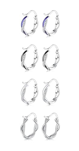 ORAZIO 4 Paar Creolen Ohrringe Set Für Frauen Mädchen Weißgold Plattiert Hypoallergen Creolen Ohrringe Verdreht Creolen Ohrringe Mit Cubic Zirkonia Creolen Ohrringe Größen 13MM von ORAZIO