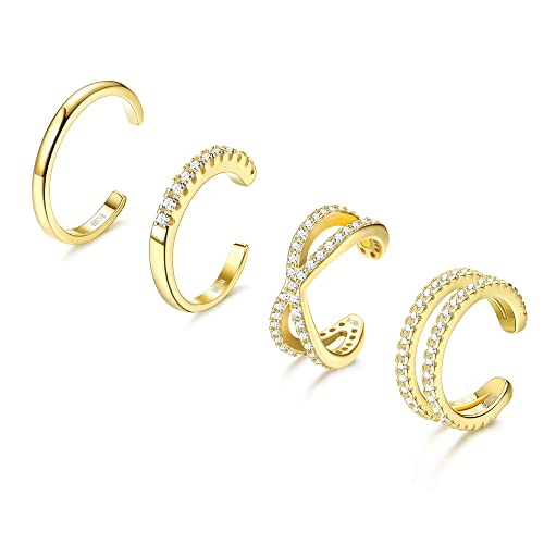 ORAZIO 4 STÜCK 925 Sterling Silber Ear Cuff Set für Frauen CZ Non-Piercing Fake Helix Knorpel Manschette Ohrringe Set Hypoallergen Funkelnde Runde Huggie Knorpel Ohrring Schmuck Geschenke von ORAZIO