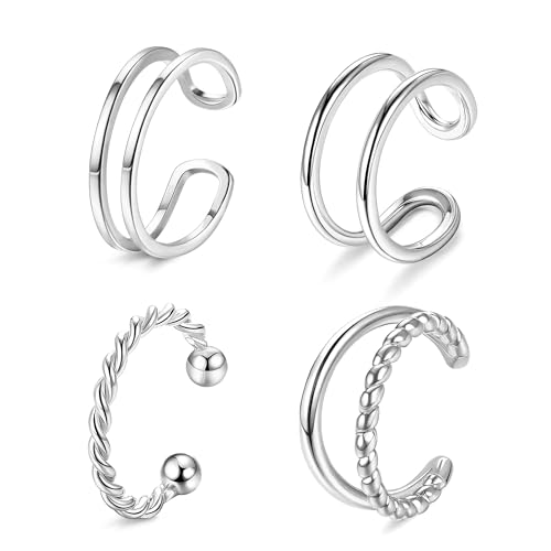 ORAZIO 4 Stück 925 Sterling Silber Ohr Manschette Ohrringe für Frauen CZ Non-Piercing Fake Helix Knorpel Manschette Ohrringe Clip auf kleine Ohrringe von ORAZIO