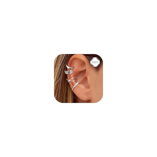 ORAZIO 4 Stück 925 Sterling Silber Ohr Manschette Ohrringe für Frauen - CZ Non-Piercing Fake Helix Knorpel Clip-On von ORAZIO