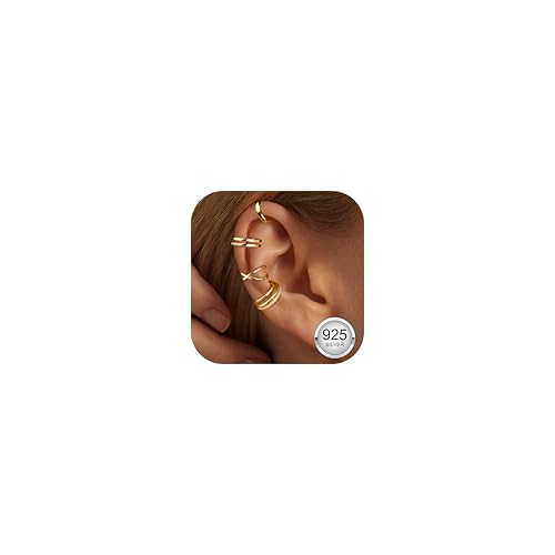 ORAZIO 4 Stück Ohrringe Manschette Silber S925 für Damen, Fake Helix Piercing Clip Ohrring Clip Ear Cuff Rosegold, Nicht stechend Verstellbare Ohrringe Set für Frauen von ORAZIO