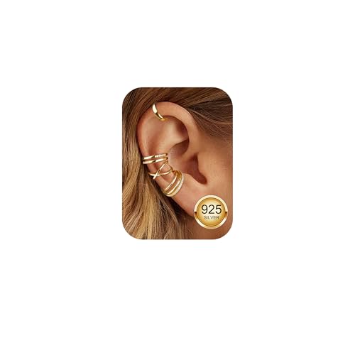 ORAZIO 4 Stück Ohrringe Manschette Silber S925 für Damen, Fake Helix Piercing Clip Ohrring Clip Ear Cuff Rosegold, Nicht stechend Verstellbare Ohrringe Set für Frauen von ORAZIO