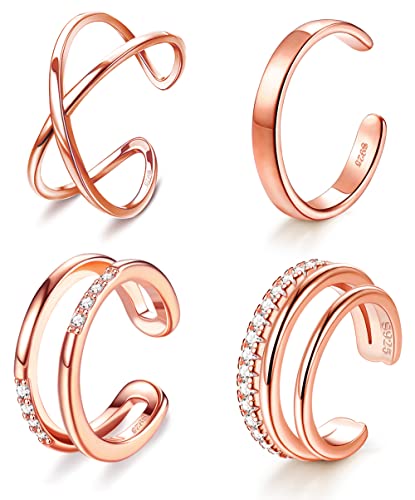 ORAZIO 4 Stück Ohrringe Manschette Silber S925 für Damen, Fake Helix Piercing Clip Ohrring Clip Ear Cuff Rosegold, Nicht stechend Verstellbare Ohrringe Set für Frauen von ORAZIO