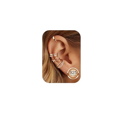 ORAZIO 4 Stück Ohrringe Manschette Silber S925 für Damen, Fake Helix Piercing Clip Ohrring Clip Ear Cuff Rosegold, Nicht stechend Verstellbare Ohrringe Set für Frauen von ORAZIO