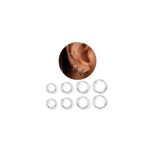 ORAZIO 4 Paar Creolen Edelstahl Klein für Damen Herren Ohrringe Creolen Chirurgenstahl Ohrringe Silber Hypoallergen Medizinische Creolen Huggie Ohrringe Daith Helix Piercing Schmuck 6/8/10/12MM von ORAZIO