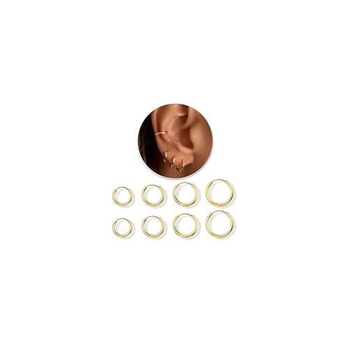 ORAZIO 4 Paar Creolen Gold Klein für Damen Herren 14K Vergoldet Goldene Creolen Chirurgenstahl Edelstahl Ohrringe Creolen Knorpel Huggie Ohrringe Helix Conch Tragus Piercing Schmuck 6/8/10/12MM von ORAZIO