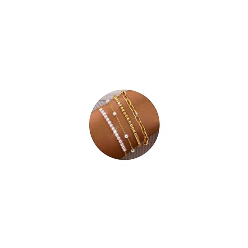 ORAZIO 4 Stück Perlen Armband Damen Gold 14 Karat Vergoldet Wasserfest Edelstahl Armband Verstellbares Perlenarmband Büroklammer Armkette Armbänder Gold Schmuck für Damen ORAZIO 4 Stück Perlen Armband Damen Gold 14 Karat Vergoldet Wasserfest Edelstahl Armband Verstellbares Perlenarmband Büroklammer Armkette Armbänder Gold Schmuck für Damen von ORAZIO