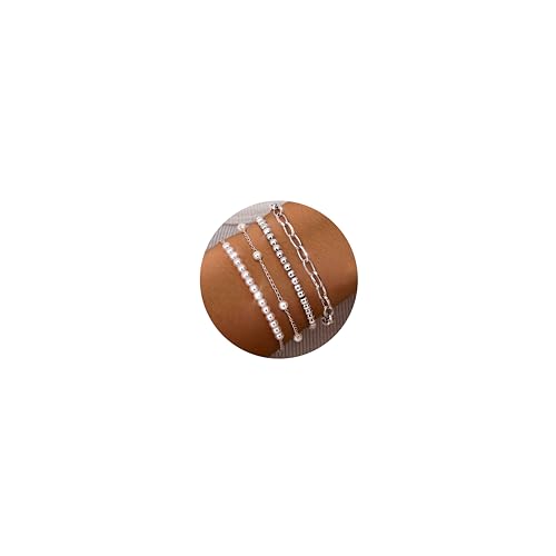 ORAZIO 4 Stück Perlen Armband Damen Silber Wasserfest Edelstahl Armband Verstellbares Perlenarmband Büroklammer Armkette Armbänder Silber Schmuck für Damen ORAZIO 4 Stück Perlen Armband Damen Silber Wasserfest Edelstahl Armband Verstellbares Perlenarmband Büroklammer Armkette Armbänder Silber Schmuck für Damen von ORAZIO
