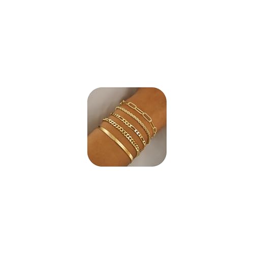 ORAZIO 5Pcs Armband Damen Gold 14 Karat Vergoldet Armbänder Armkette Damen Twist Figaro Schlangen Kette Armband Set Damen Stapelbar Verstellbar Armbänder Set Wasserfest Gold Schmuck Damen Mädchen ORAZIO 5Pcs Armband Damen Gold 14 Karat Vergoldet Armbänder Armkette Damen Twist Figaro Schlangen Kette Armband Set Damen Stapelbar Verstellbar Armbänder Set Wasserfest Gold Schmuck Damen Mädchen von ORAZIO