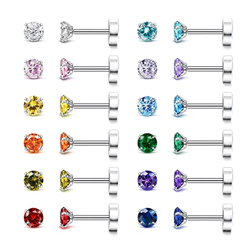 ORAZIO 6-12 Paar 20 g Hypoallergene Geburtsstein-Ohrstecker für Damen Herren Ohrringe mit flacher Rückseite Edelstahl Zirkonia Ohrringe Piercing Ohrknorpel von ORAZIO