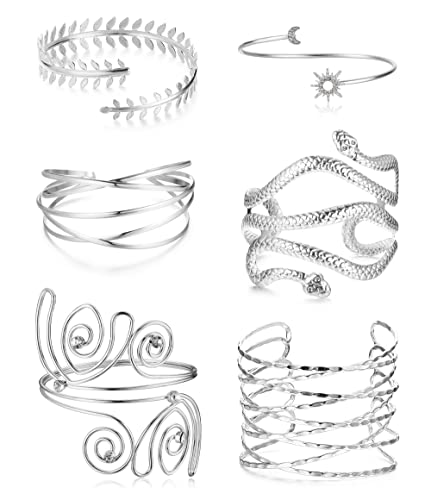 ORAZIO 6 PCS Oberarmreif Gold Oberarm Manschetten Armbänder für Damen Armreif Oberarm Offene Armreifen Einfaches Schlangen Spiralarm Band Set Verstellbare Armreif Schmuck für Halloween Accessoires von ORAZIO