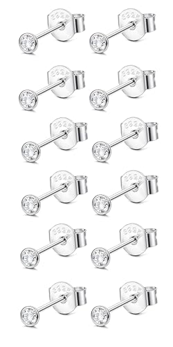 ORAZIO 6 Paar Kleine Ohrstecker Silber 925 Damen Herren Mädchen 2mm Zirkonia Ohrringe Ohrknorpel Piercing Nickelfrei Runde Ohrstecker Set Silber Klein von ORAZIO