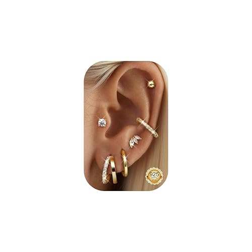 ORAZIO 6 Paar Ohrringe Silber 925 Damen Creolen Gold Ear Cuff Piercing Ohr Ohrstecker Gold Ohrringe Damen Set Conch Piercing Gold Schmuck von ORAZIO