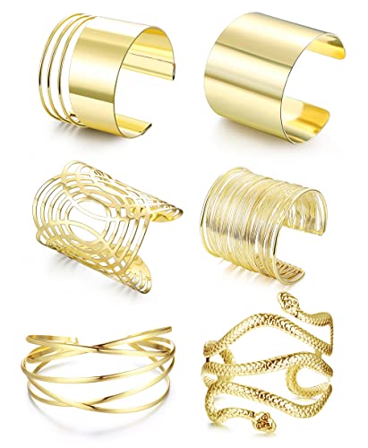 ORAZIO 6 Stück Arm Manschette Oberarm Band Manschette Armband Armreif für Frauen Silber Gold Verstellbares Armband Set Minimalistisch Hochzeit Arm ArmbandModeschmuck von ORAZIO