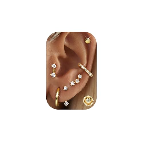 ORAZIO 6 Paar Ohrringe Silber 925 Damen Creolen Gold Ear Cuff Piercing Ohr Ohrstecker Gold Ohrringe Damen Set Conch Piercing Gold Schmuck von ORAZIO