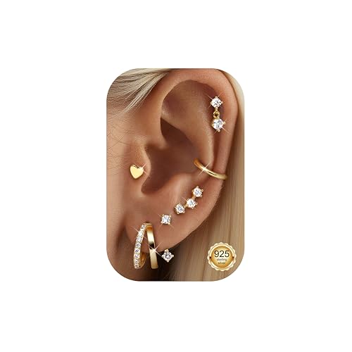 ORAZIO 6 Paar Ohrringe Silber 925 Damen Creolen Gold Ear Cuff Piercing Ohr Ohrstecker Gold Ohrringe Damen Set Conch Piercing Gold Schmuck von ORAZIO