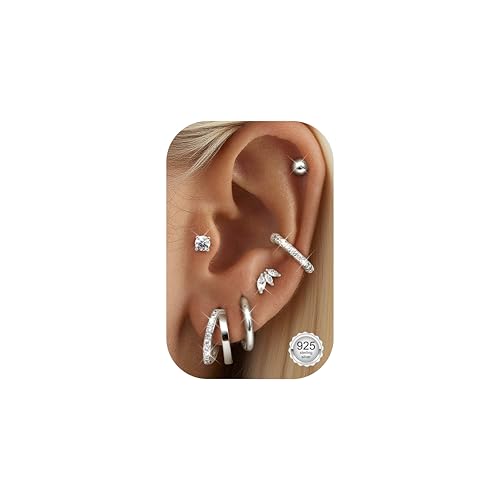 ORAZIO 6 Paar Ohrringe Silber 925 Damen Creolen Silber Ear Cuff Ohrstecker Silber 925 Damen Piercing Ohr Silber Ohrringe Set Damen Schmuck von ORAZIO