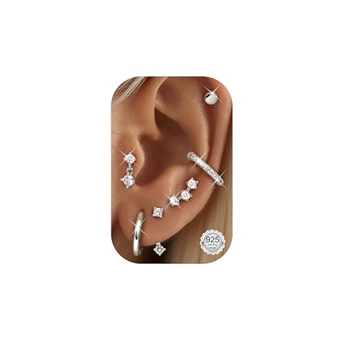 ORAZIO 6 Paar Ohrringe Silber 925 Damen Creolen Silber Ear Cuff Ohrstecker Silber 925 Damen Piercing Ohr Silber Ohrringe Set Damen Schmuck von ORAZIO