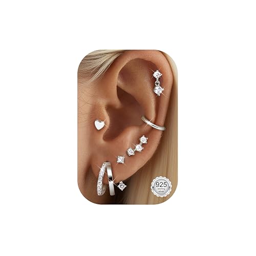ORAZIO 6 Paar Ohrringe Silber 925 Damen Creolen Silber Ear Cuff Ohrstecker Silber 925 Damen Piercing Ohr Silber Ohrringe Set Damen Schmuck von ORAZIO
