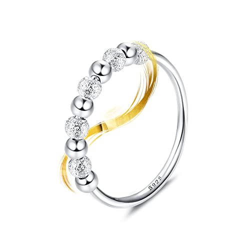 ORAZIO 925 Sterling Silber Fidget Ring mit gefrosteten Perlen Angstringe für Angst Zappeln Stapelring für Angst Stressband Ring Angstringe für Frauen Herren von ORAZIO