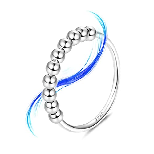 ORAZIO 925 Sterling Silber Fidget Ring mit gefrosteten Perlen Angstringe für Angst Zappeln Stapelring für Angst Stressband Ring Angstringe für Frauen Männer von ORAZIO