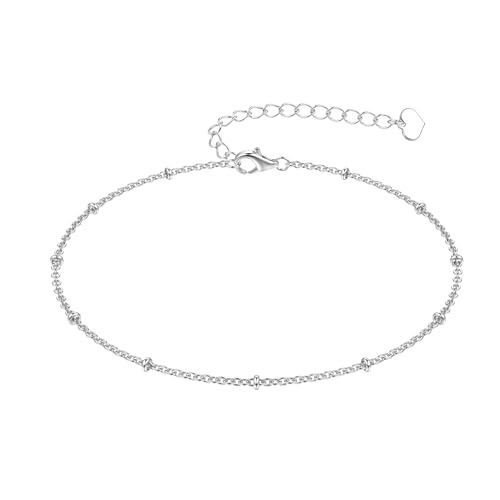 ORAZIO 925 Sterling Silber Fußkettchen Mehrschichtige Fußkettchen für Frauen Herz Runde Kugel Fußkettchen Verstellbare Kette Sommer Strand Fußschmuck von ORAZIO