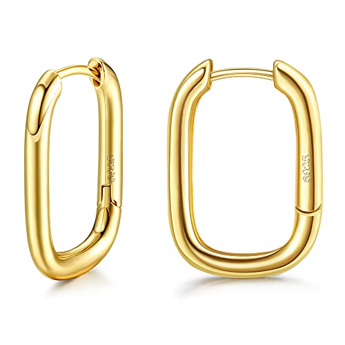 ORAZIO 925 Sterling Silber Huggie Creolen für Damen 18 Karat Vergoldete ovale Creolen U-förmige Geometrische Huggie Ohrringe in Weißgold und Gelbgold von ORAZIO