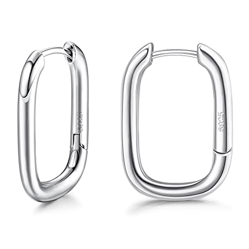 ORAZIO 925 Sterling Silber Huggie Creolen für Damen 18 Karat Vergoldete ovale Creolen U-förmige Geometrische Huggie Ohrringe in Weißgold und Gelbgold von ORAZIO