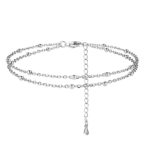 ORAZIO 925 Sterling Silber Knöchel Armband Mehrschichtige Fußkettchen für Frauen Herz Runde Kugel Zirkon Mehrere Stile Fußkettchen Verstellbare Kette Sommer Strand Fußschmuck 1 von ORAZIO