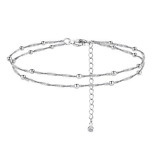 ORAZIO 925 Sterling Silber Knöchel Armband Mehrschichtige Fußkettchen für Frauen Herz Runde Kugel Zirkon Mehrere Stile Fußkettchen Verstellbare Kette Sommer Strand Fußschmuck 3 von ORAZIO